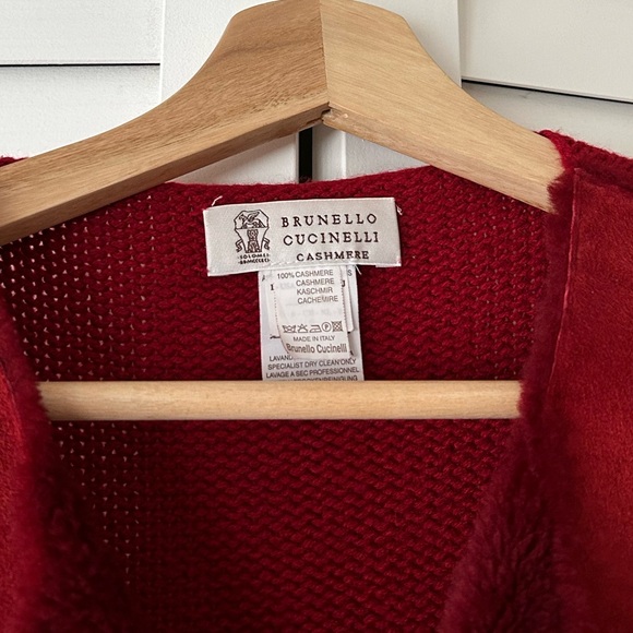 LUXE Brunello Cucinelli Shearling/Cashmere Cherry Red Vest Small Womens Suede - Picture 2 of 13